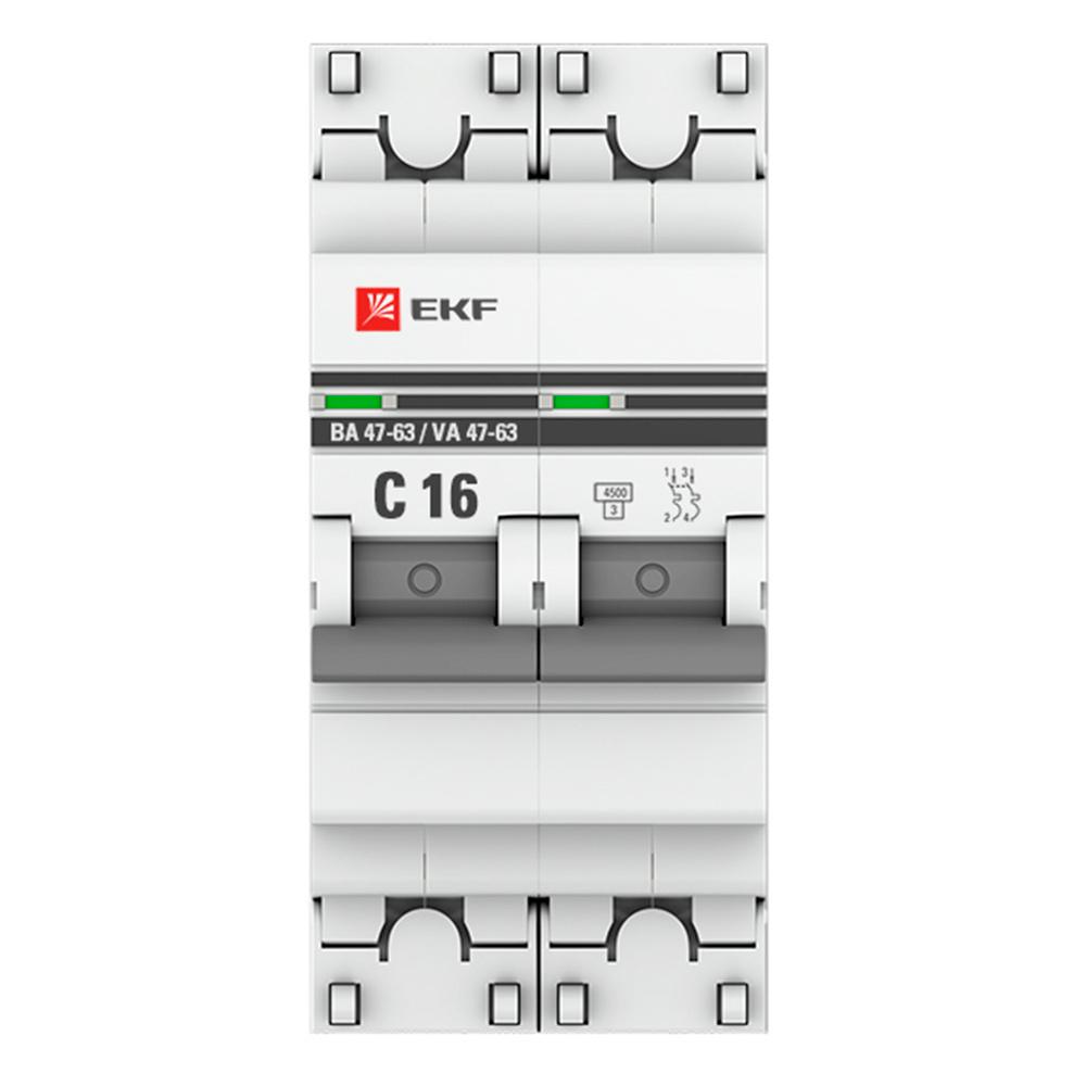 Автоматический выключатель модульный EKF PROxima ВА 47-63 2Р 16А тип C 4,5 кА 230 В (mcb4763-2-16C-pro)