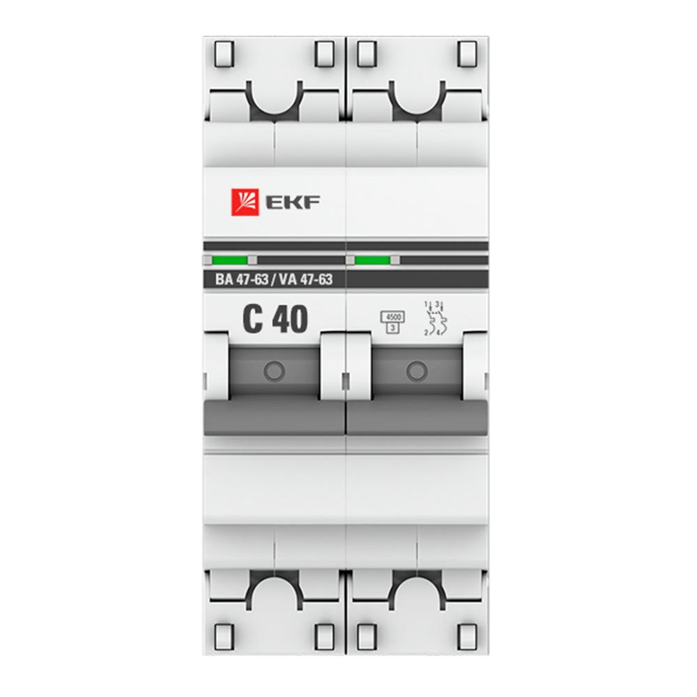 Автоматический выключатель модульный EKF PROxima ВА 47-63 2Р 40А тип C 4,5 кА 230 В (mcb4763-2-40C-pro)
