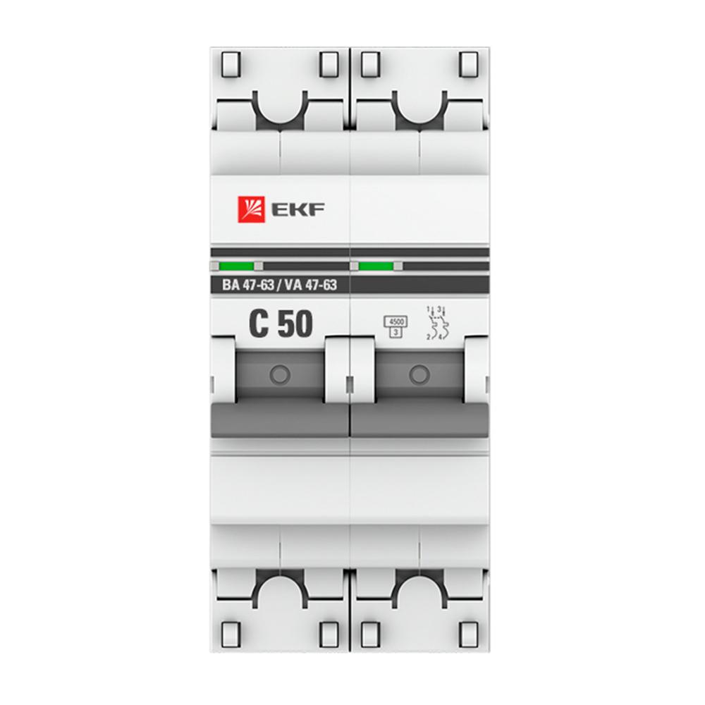 Автоматический выключатель модульный EKF PROxima ВА 47-63 2Р 50А тип C 4,5 кА 230 В (mcb4763-2-50C-pro)