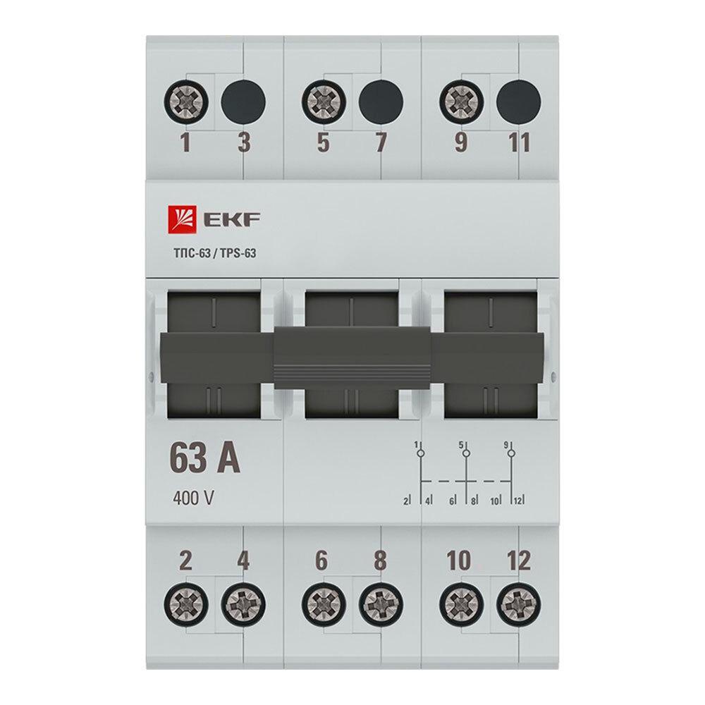 Трехпозиционный переключатель EKF PROxima ТПС-63 3Р 63А 4,5 кА 400 В на DIN-рейку (TPS363)