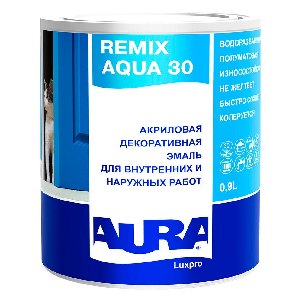 Эмаль акриловая Aura Remix Aqua 30 основа А белая полуматовая 0,9 л