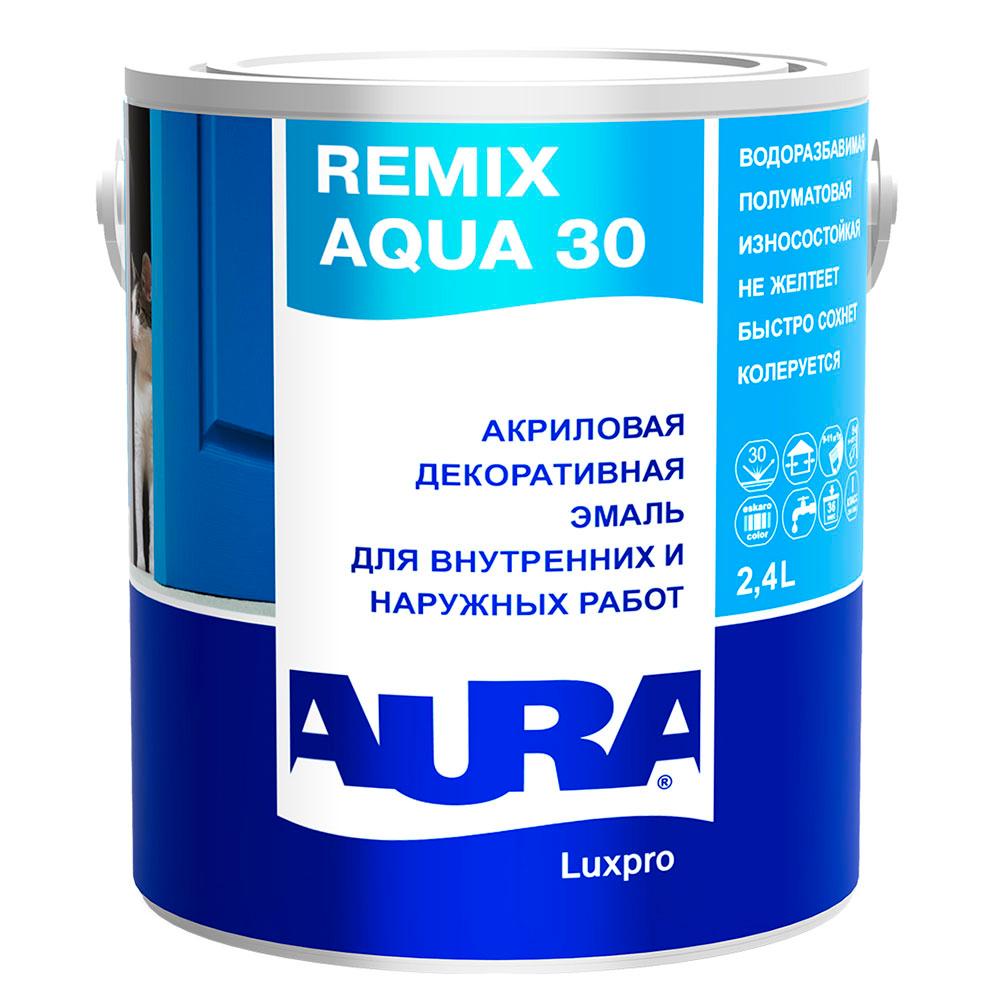 Эмаль акриловая Aura Remix Aqua 30 основа А белая полуматовая 2,4 л