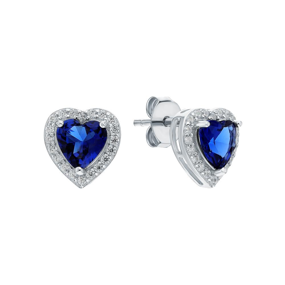 Серьги из серебра с шпинелями и фианитами