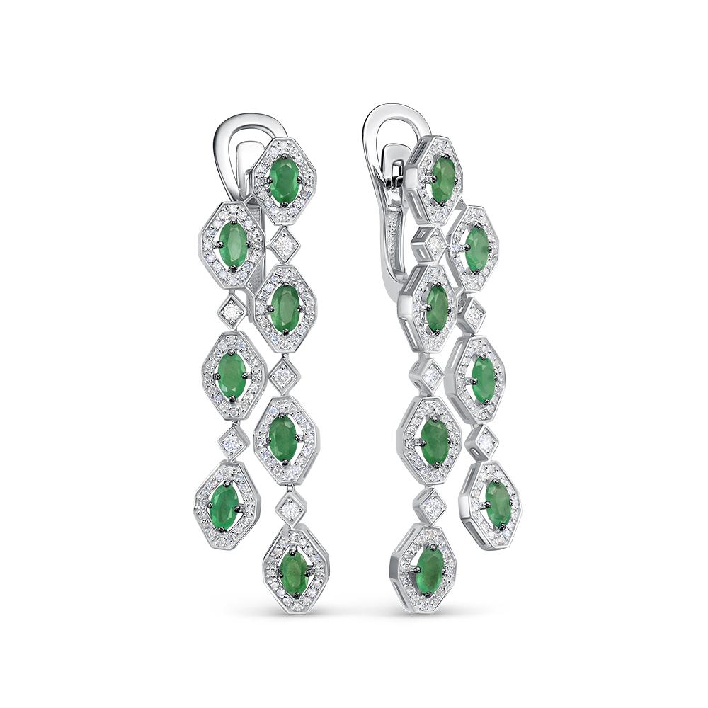 DELTA DIAMONDS | Серьги из белого золота с бриллиантами и изумрудами природными