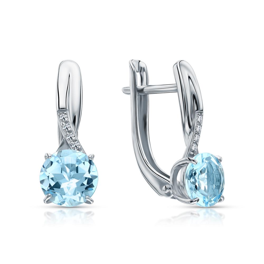 Серьги из белого золота с бриллиантами и топазами природными