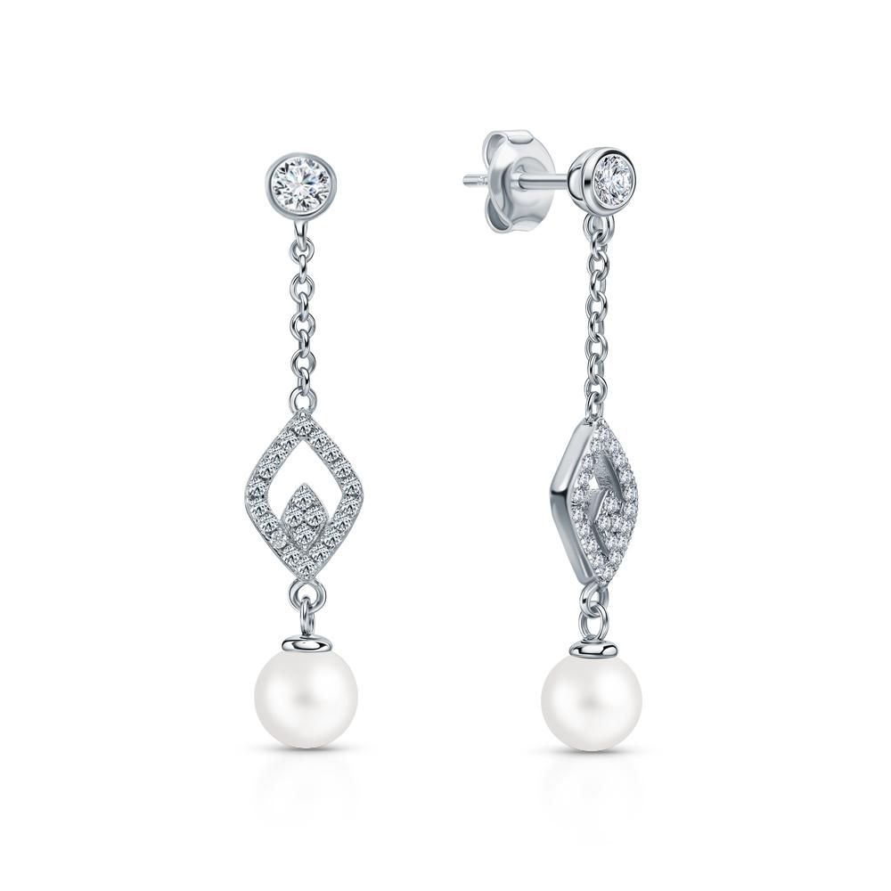 Серьги из серебра с фианитами и жемчугом