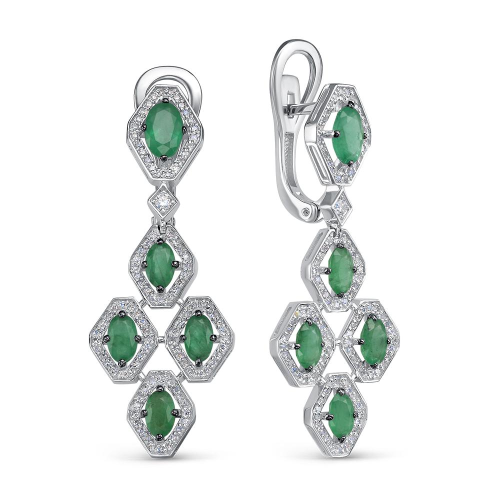 DELTA DIAMONDS | Серьги из белого золота с бриллиантами и изумрудами природными