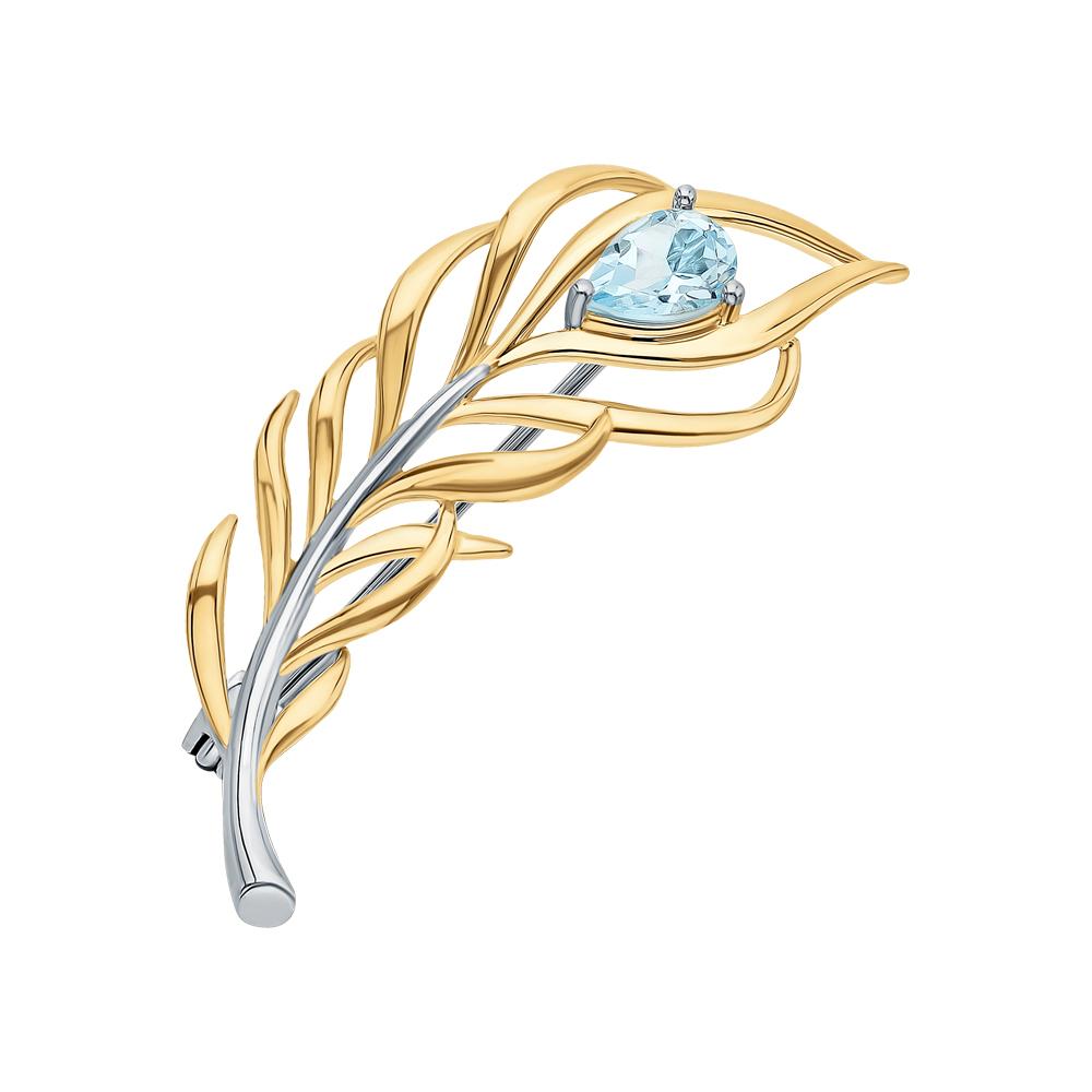 Брошь из серебра с топазом природным