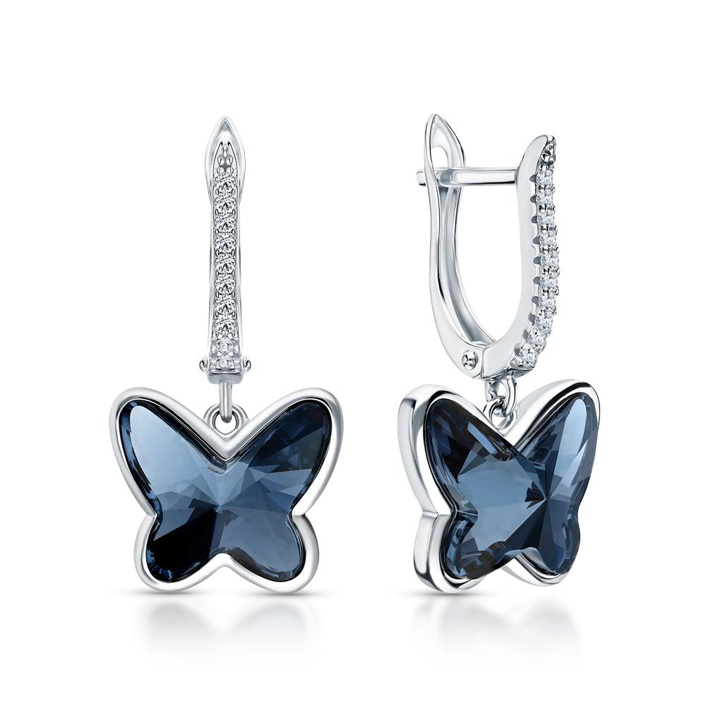 Серьги из серебра с кристаллами Swarovski и фианитами