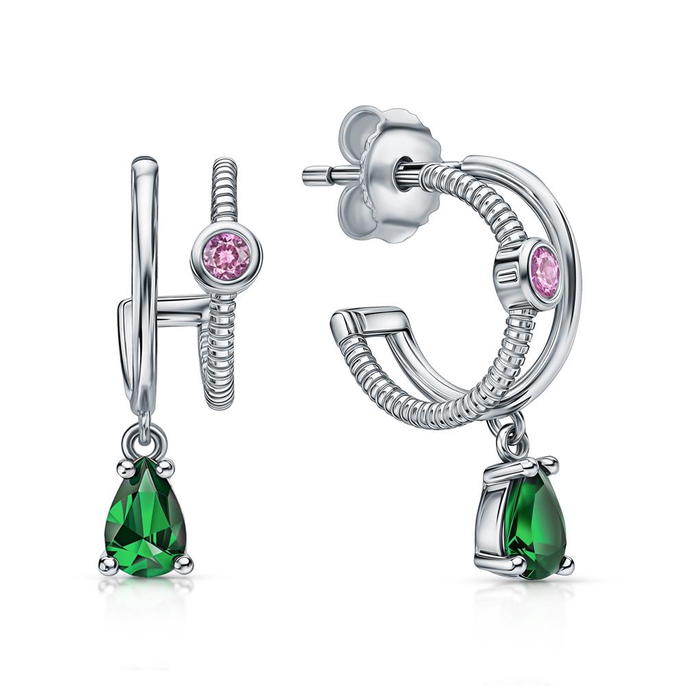 Серьги из серебра с корундами и фианитами