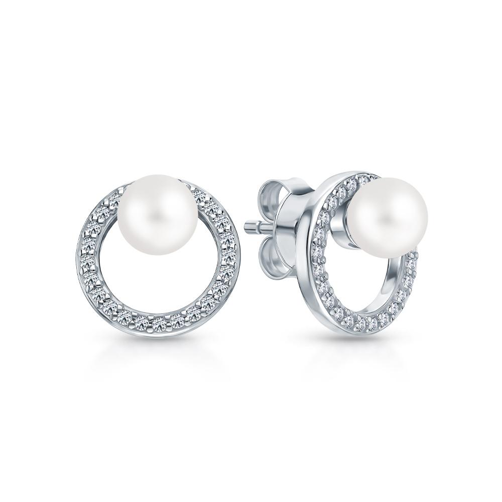 Серьги из серебра с фианитами и жемчугом