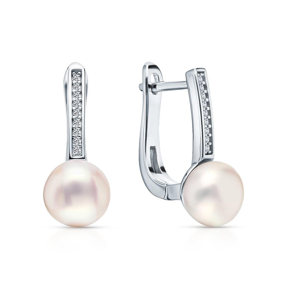 Серьги из серебра с фианитами и жемчугом