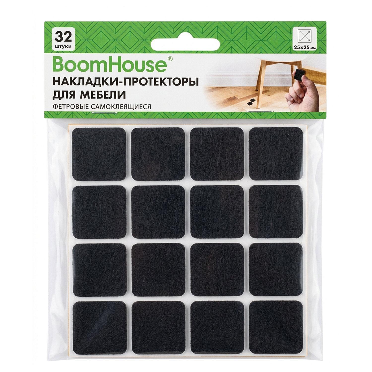 BoomHouse | Накладка-протектор для мебели BoomHouse самоклеящиеся, фетровые круглые, набор 16 шт, диамтер 28 мм, черные, 701823