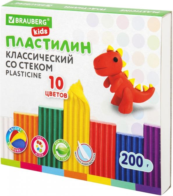 Пластилин классический Kids, 10 цветов, со стеком