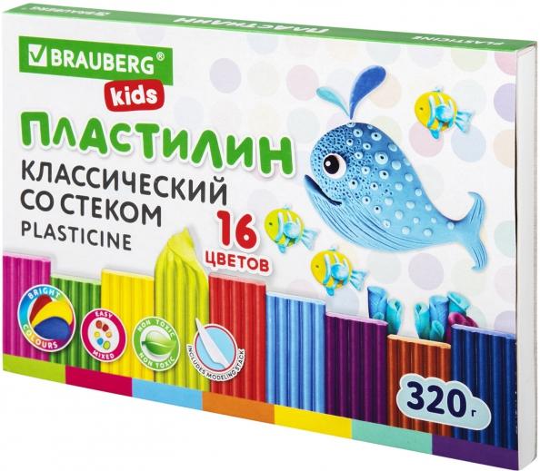 Пластилин классический Kids, 16 цветов, со стеком