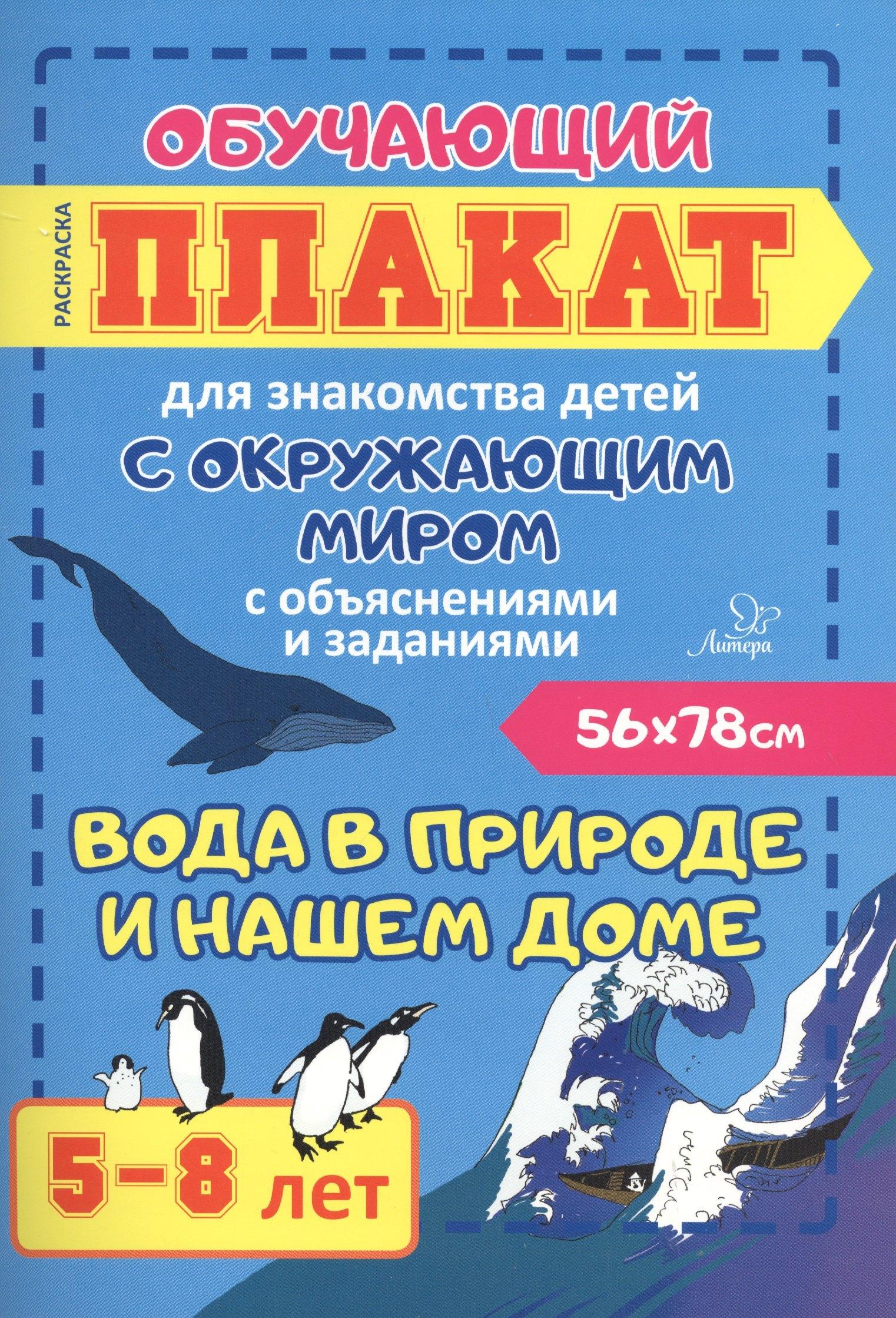 Литера ИД | Вода в природе и нашем доме. Обучающий плакат для знакомства детей с окружающим миром с объяснениями и заданиями. 5-8 лет