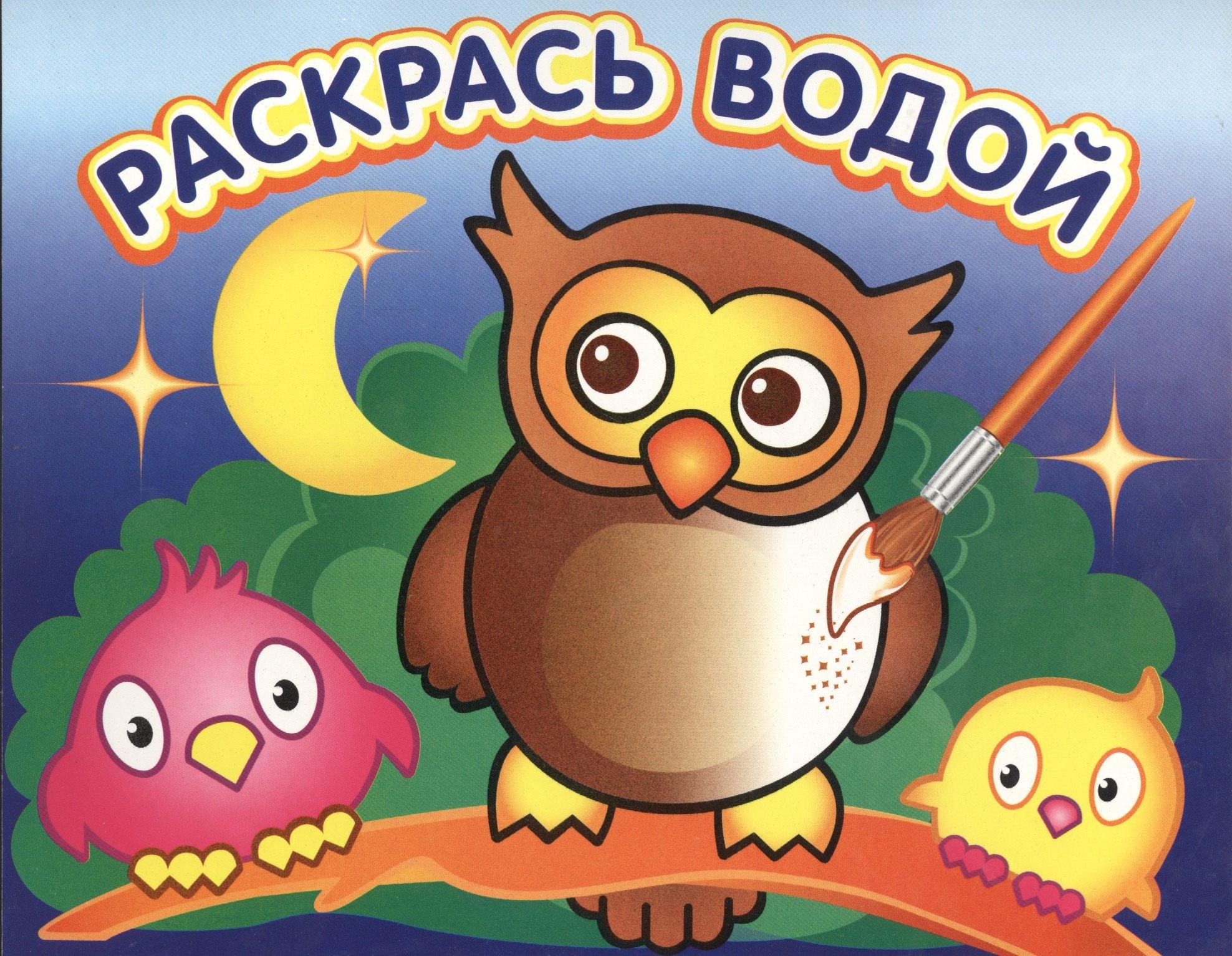 Атберг 98 | Водная раскраска "Мудрая сова". 16 страниц 8 иллюстраций. Обложка УФ-лак