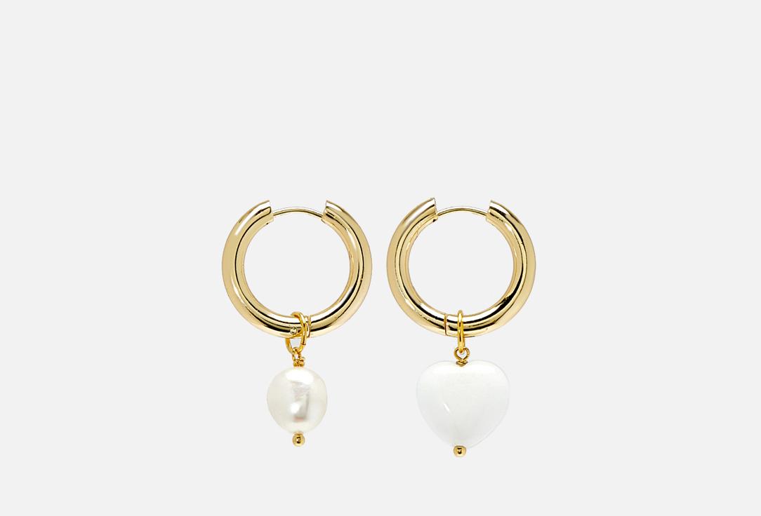 Leda Hoops Pearl & Heart White Quartz. 2 шт