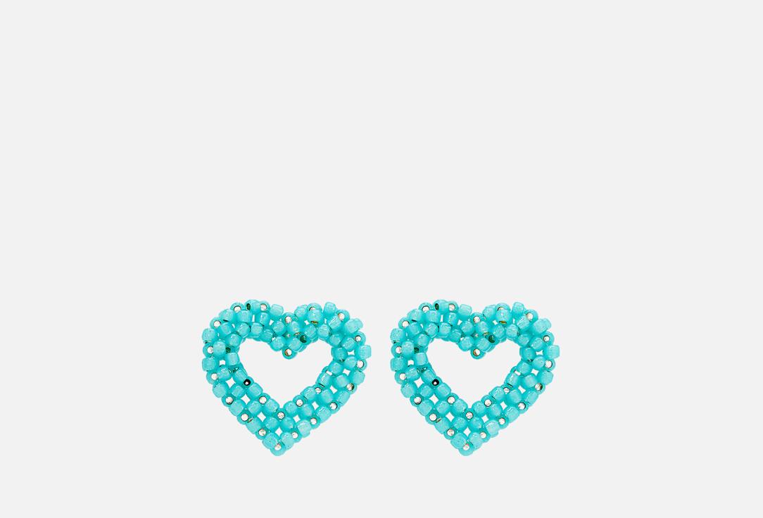 Big heart shaped earrings Blue. 2 шт