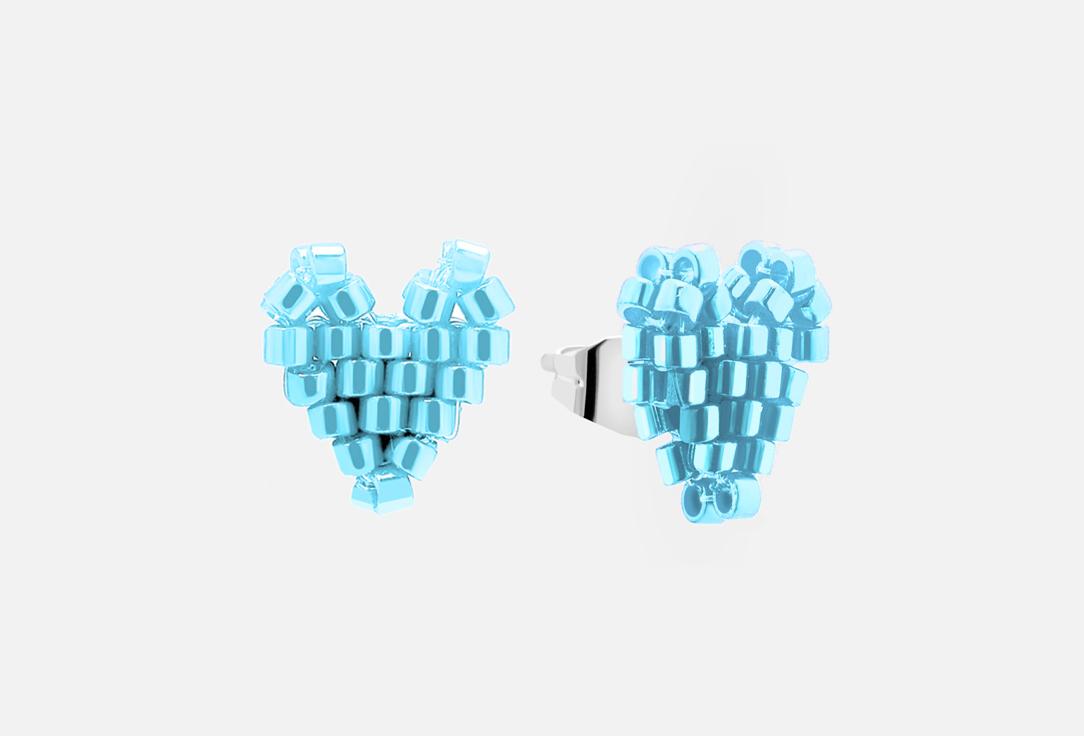 Heart shaped tiny earrings Blue. 2 шт