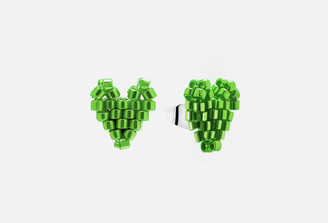 Heart shaped tiny earrings Bright-green. 2 шт