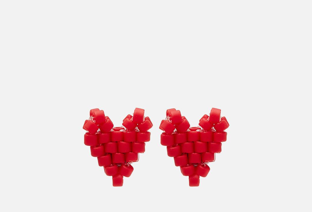 Heart shaped tiny earrings Red. 2 шт