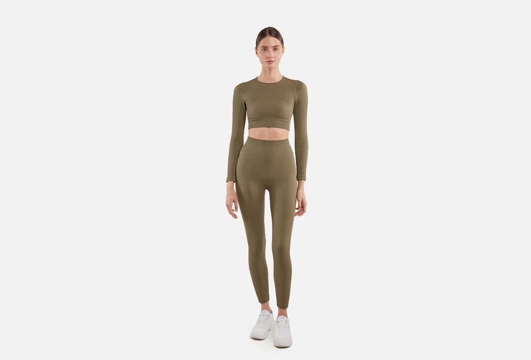 Power Rib Seamless Cropped Long Sleeve Iguana. Цвет: Iguana