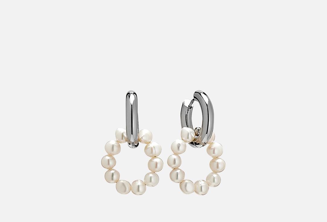 Leda Hoops Pearl Rings silver earrings. 2 шт