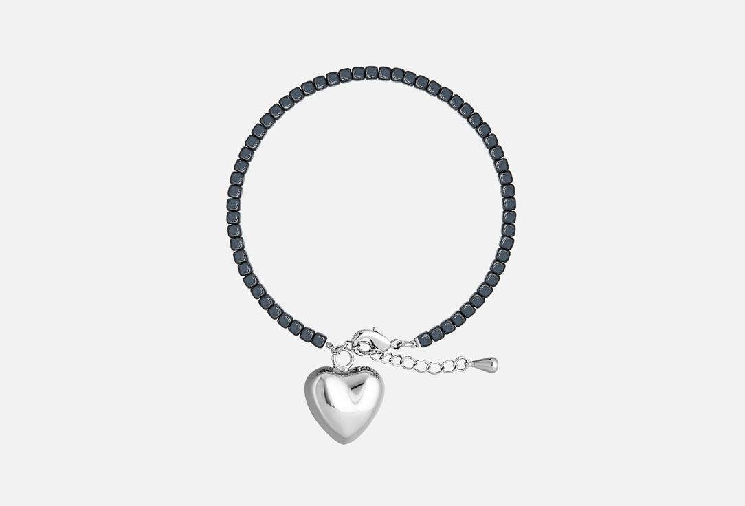 graphite hematite bracelet with heart charm. 1 шт