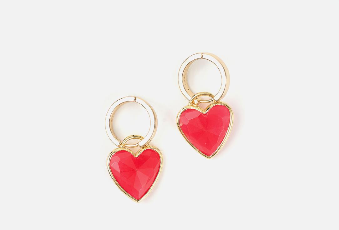 Earrings with removable red hearts. 2 шт