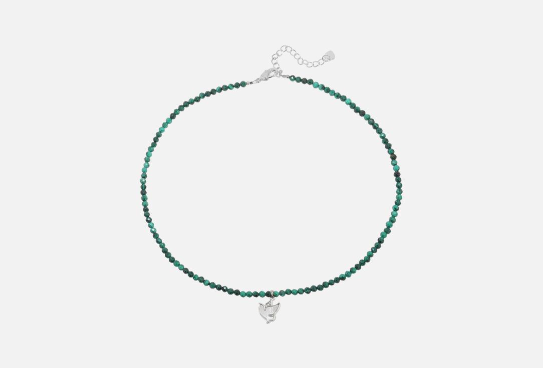 Bracelet with malachite beads with dove pendant rhodium. 1 шт