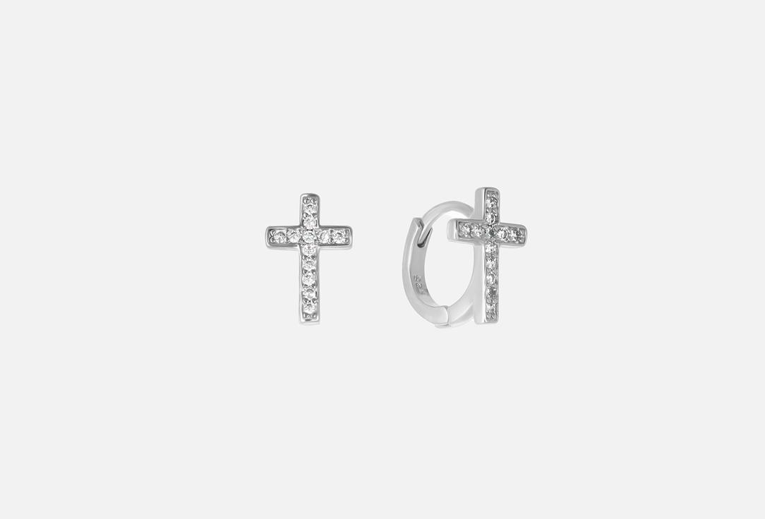 Round earrings with small crosses. color: Silver. 2 шт