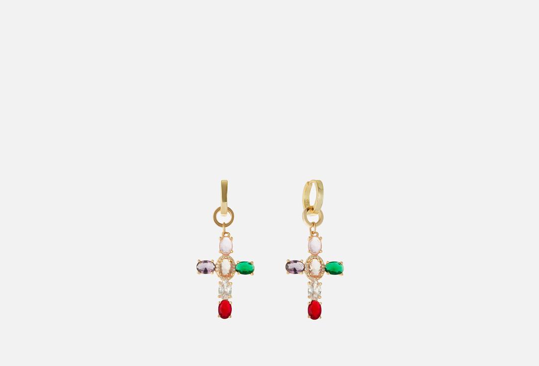 Earrings with crosses tutti frutti color gold. 2 шт