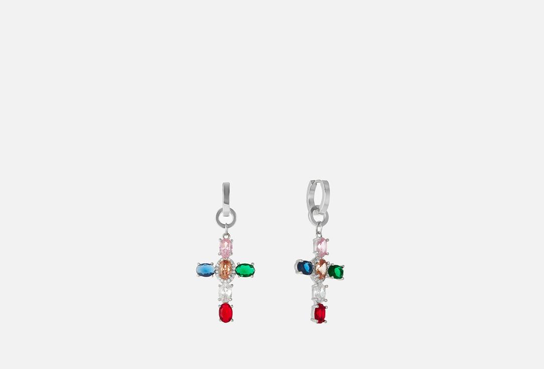 Earrings with crosses tutti frutti color silver. 2 шт