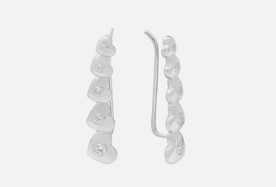 Climber Earrings Silver Hearts. 2 шт