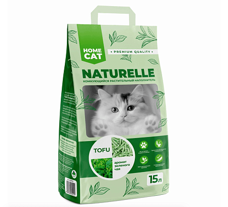 HOMECAT NATURELLE Зеленый чай 15 л комкующийся растительный наполнитель для кошачьих туалетов с ароматом зеленого чая