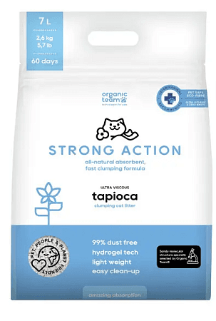 Organic Team Strong Action комкующийся наполнитель для кошачьего туалета, суперкомок, из маниоки