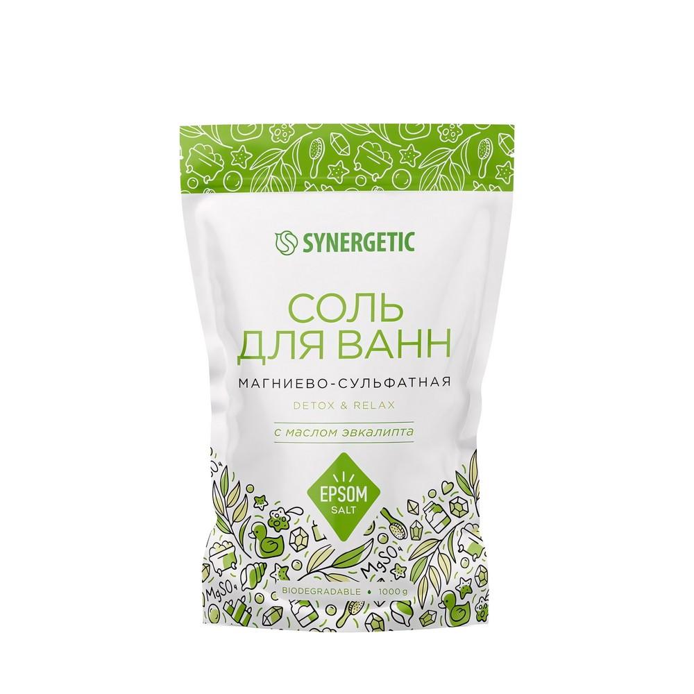 Магниево-сульфатная соль для ванн Synergetic с маслом эвкалипта 1000г