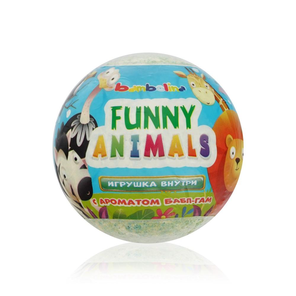 Бурлящий шар для ванны с игрушкой внутри Bambolina Funny Animals с ароматом бабл гам 3+ 130г