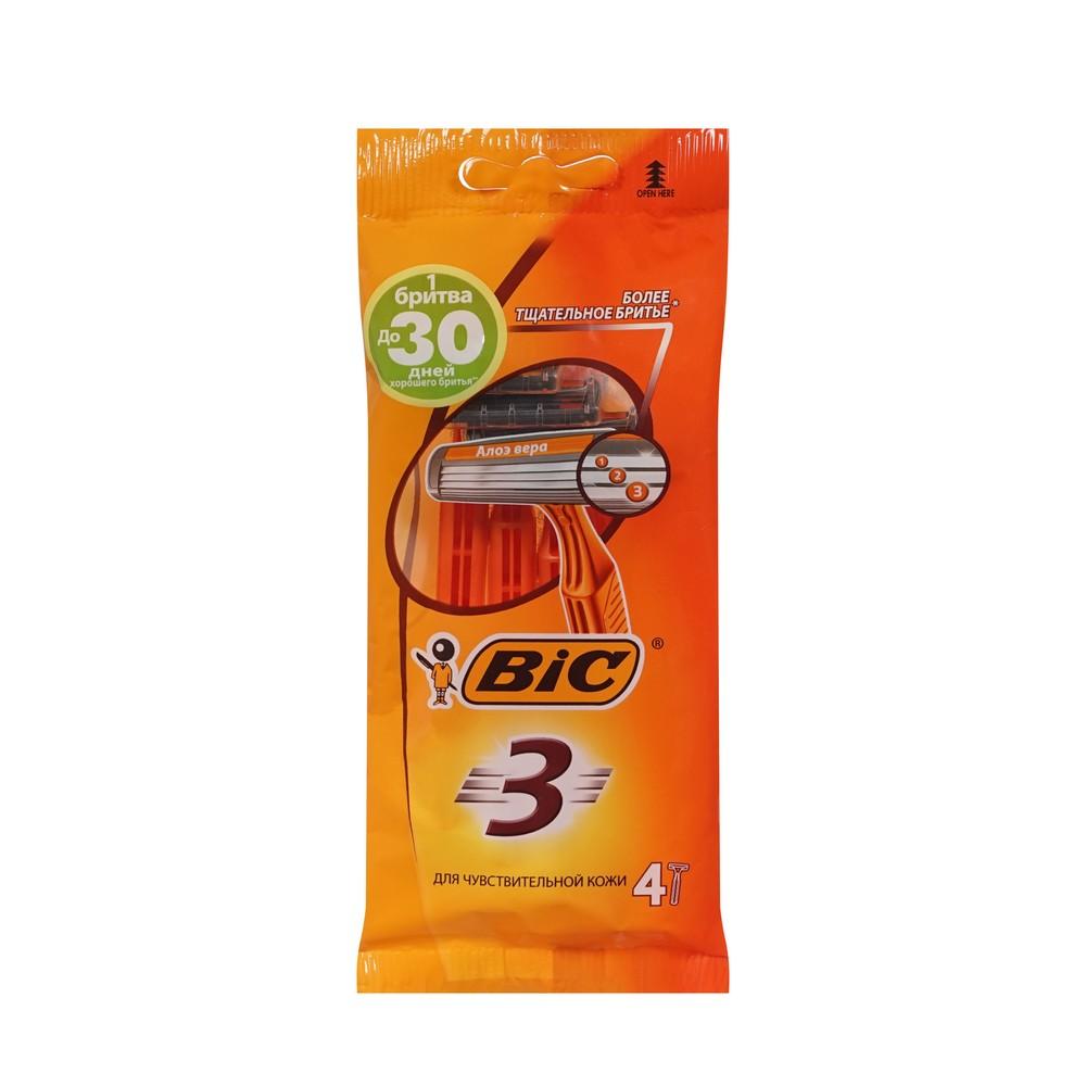 Мужской одноразовый станок для бритья Bic для чувствительной кожи , 3 лезвия , 4шт