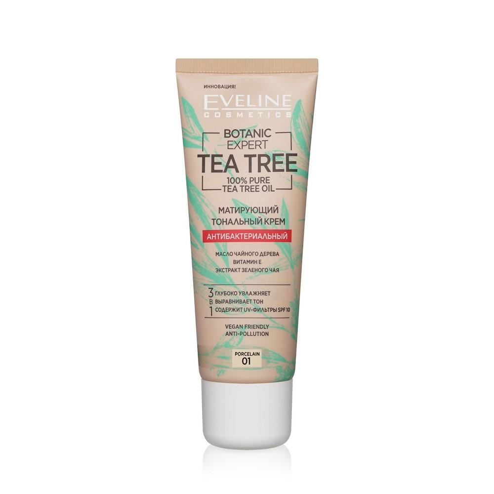 Тональный крем для лица Eveline Tea tree антибактериальный матирующий 01 Porcelain 30мл