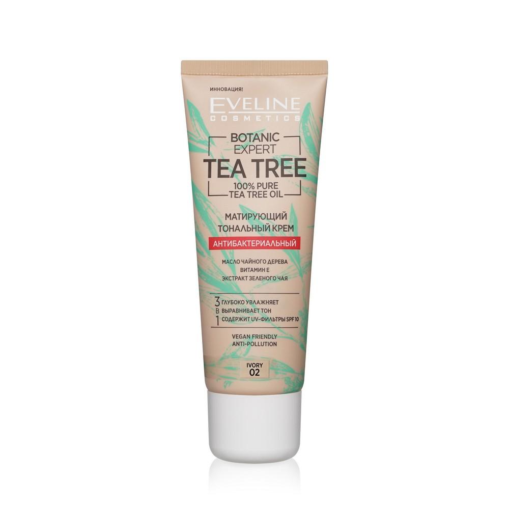Тональный крем для лица Eveline Tea tree антибактериальный матирующий 02 Ivory 30мл