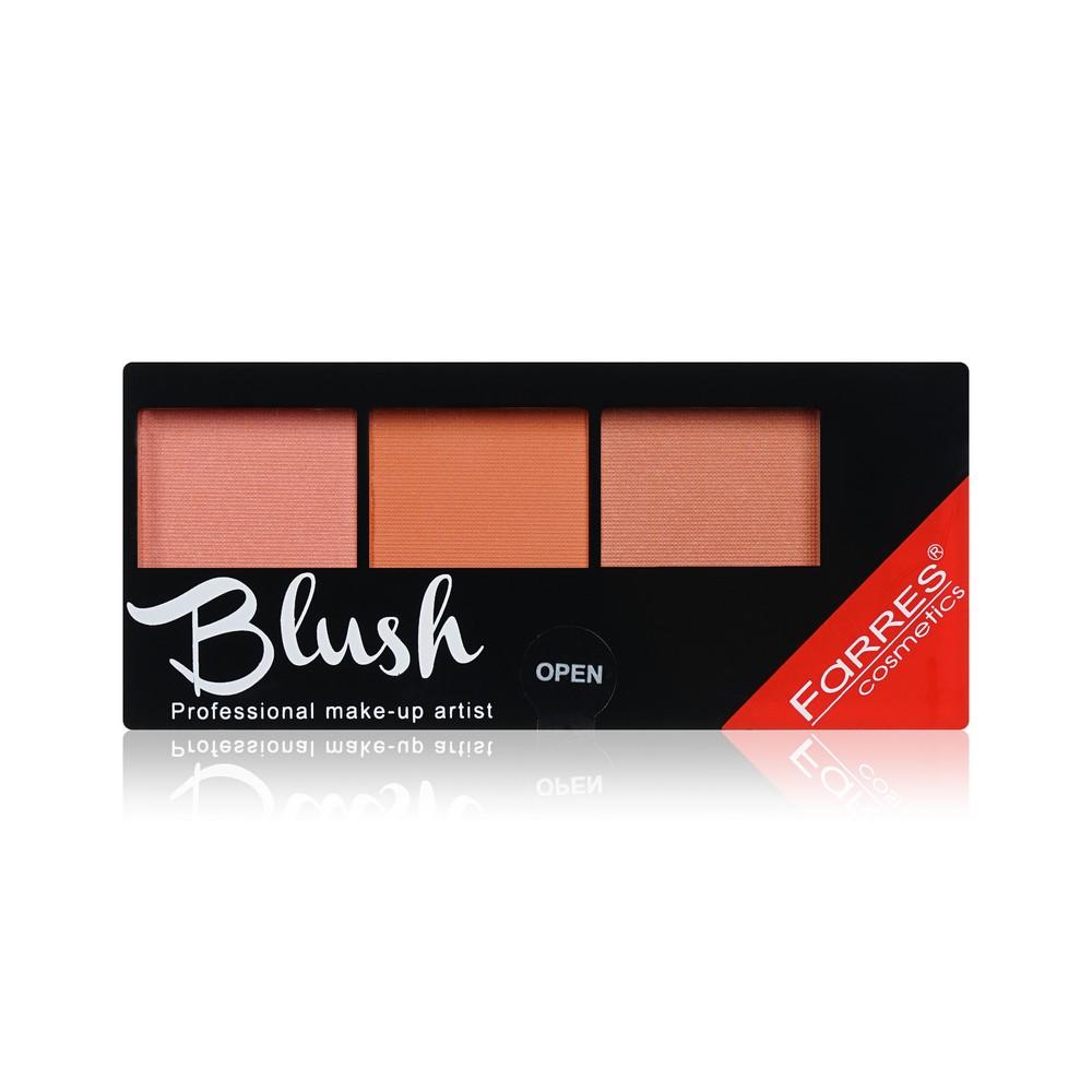 Румяна для лица Farres Blush 3 оттенка + кисть 03 Розовый / Коралловый 11г