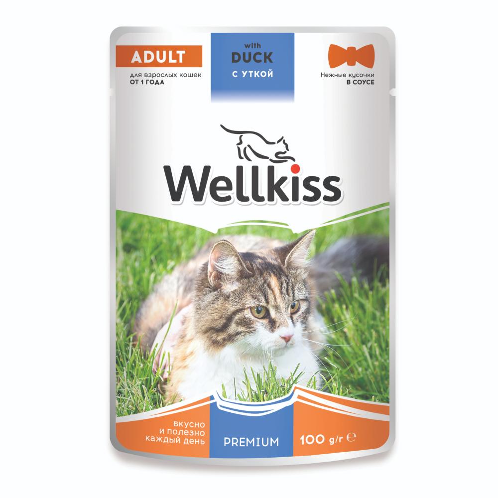 Wellkiss Adult Влажный корм (пауч) для взрослых кошек, с уткой в соусе, 100 гр.