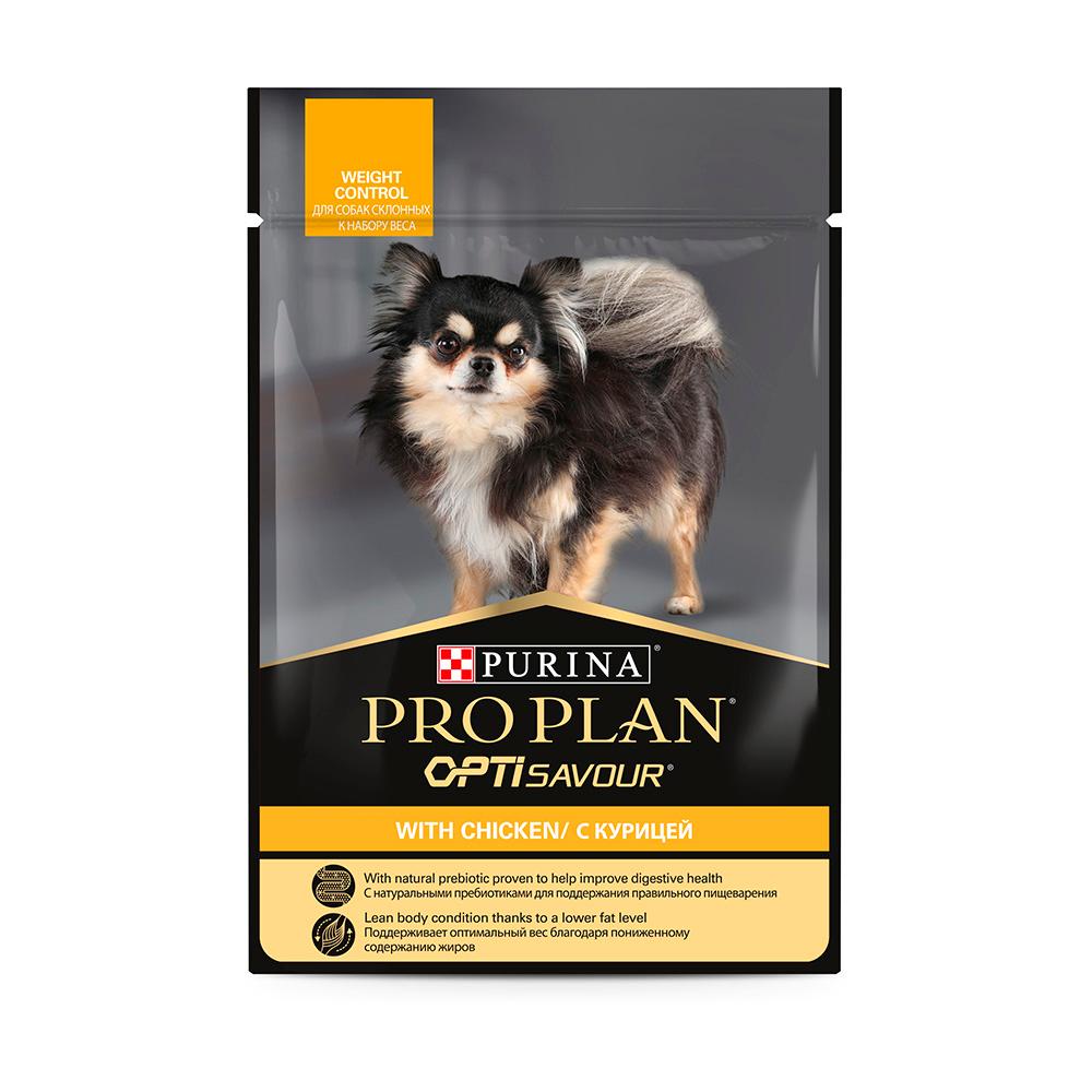 ProPlan Opti Savour Влажный корм (пауч) для взрослых собак мелких и карликовых пород при склонности к набору веса, с курицей в соусе, 85 гр.