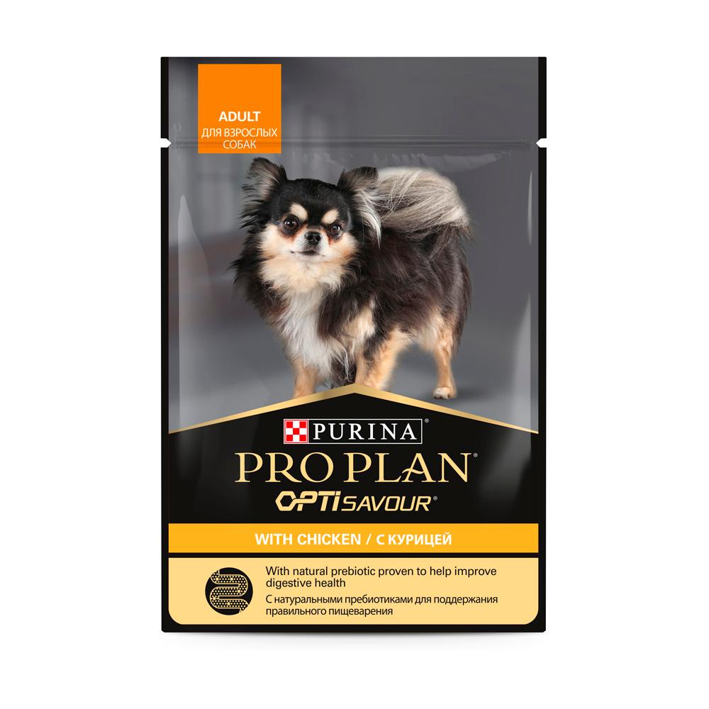 ProPlan Opti Savour Влажный корм (пауч) для взрослых собак мелких и карликовых пород, с курицей в соусе, 85 гр.