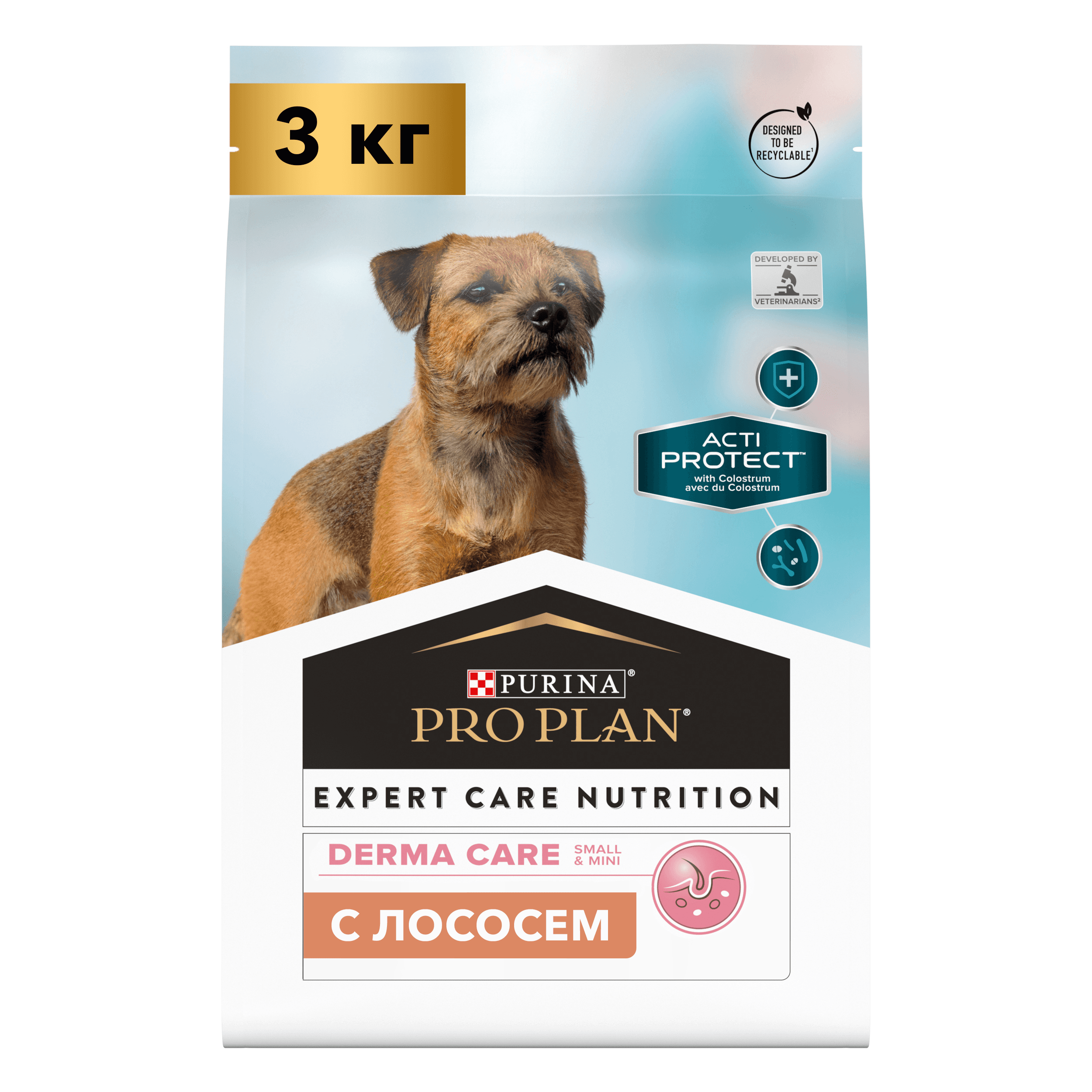 ProPlan Acti protect Сухой корм для взрослых собак мелких и карликовых пород с чувствительной кожей, с лососем, 3 кг