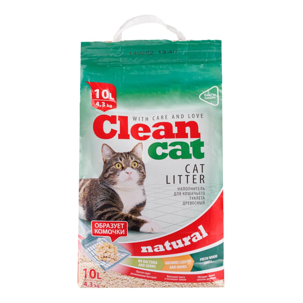 Clean Сat Наполнитель древесный комкующийся из хвойных пород для кошачьего туалета Natural, 10 л (4,3 кг)