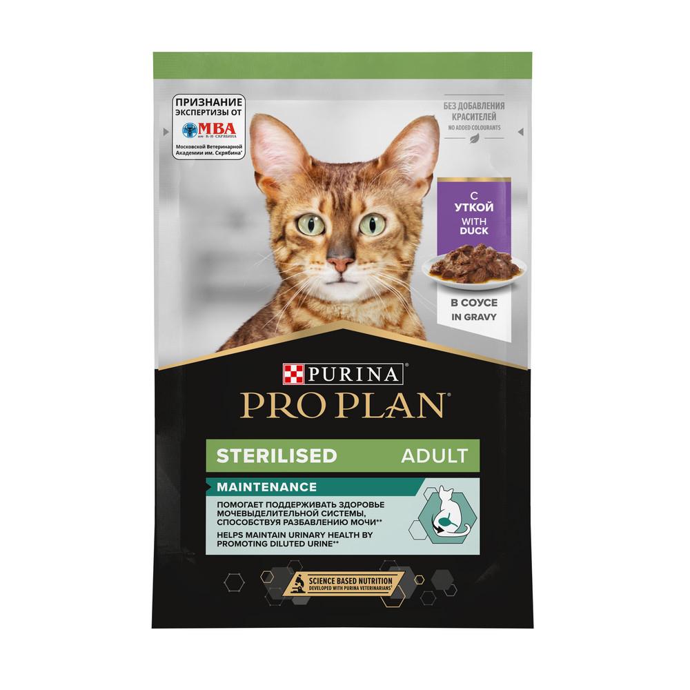 ProPlan Sterilised Maintenance Влажный корм (пауч) для взрослых стерилизованных кошек и кастрированных котов, с уткой в соусе, 85 гр.