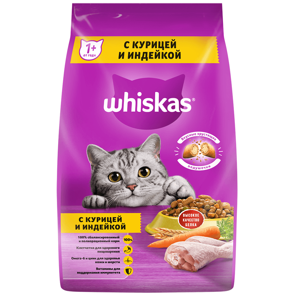 Whiskas Сухой корм для кошек, курица и индейка, 1,9 кг